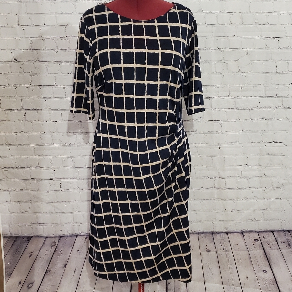 Connected Appearl Eggplant  Blue and Cream Checkered Dress
